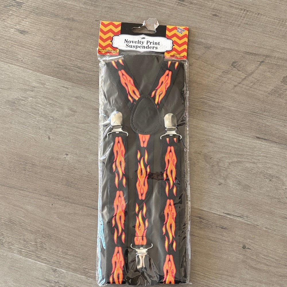 Flame Print Suspenders - Black and Orange